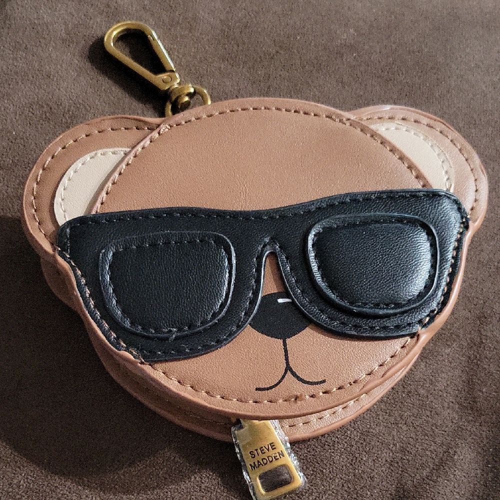 Steve Madden Tan Bear Coin Purse with Black Sunglasses- Bag Charm Only